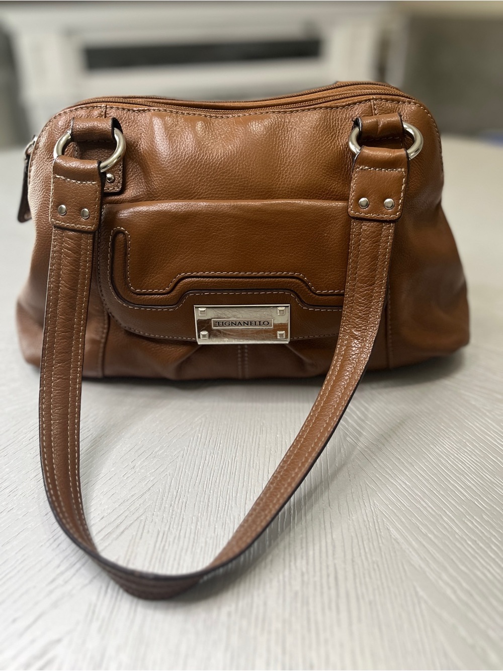 Vintage Tignanello shoulder bag tan brown pebbled leather western boho - Picture 4 of 9